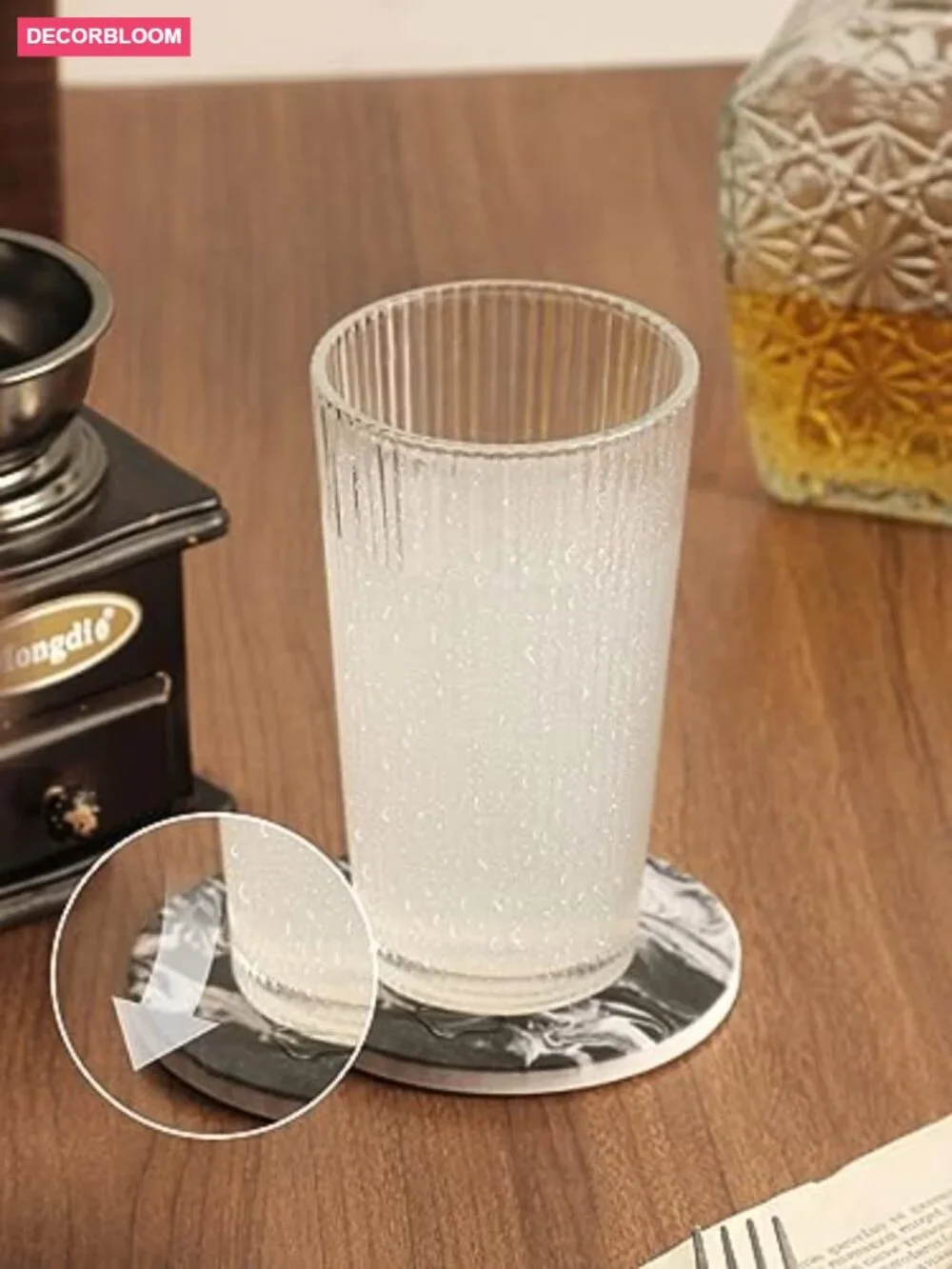 Set of 6 Absorbent Stone Coasters with Holder, Ceramic Drink Coasters for Table